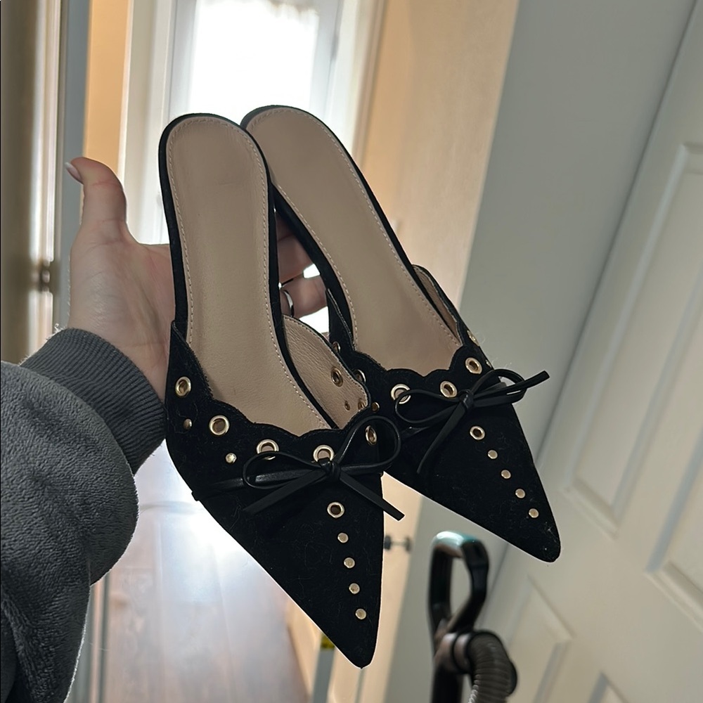 Elegant Black Women's Mules with Gold Accents